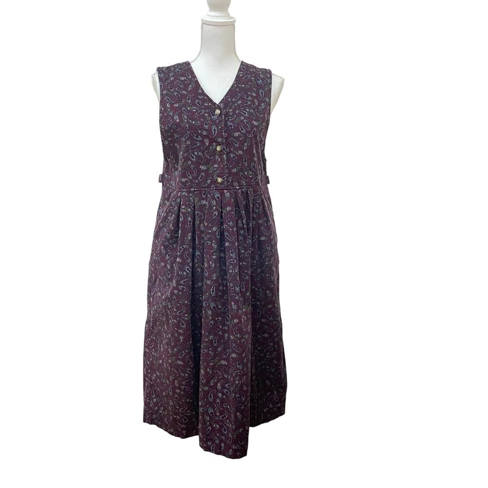 Bryn Connelly Vintage Size 6P Maroon Red Paisley Floral Cotton Midi Jumper Dress
